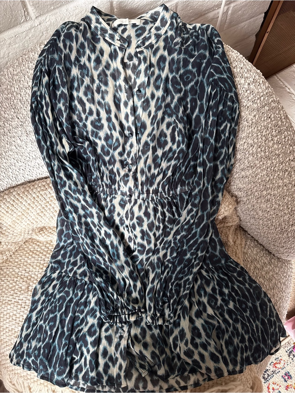 A.L.C. Jen Leopard Print Silk-Georgette Mini Dress Blue Size 00 - Picture 7 of 7